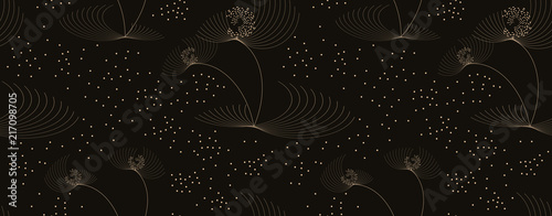 wired floral seamless pattern in gold on black