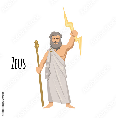 Zeus, the Father of Gods and men, ancient Greek god of sky. Ancient Greece mythology. Flat vector illustration. Isolated on white background. photo