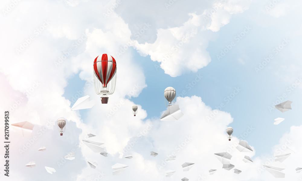 Obraz premium Flying hot air balloons in the air.