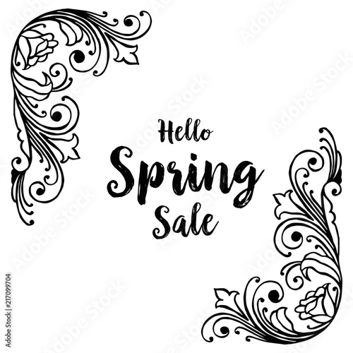Hello spring sale flower frame hand drawn vector illustration