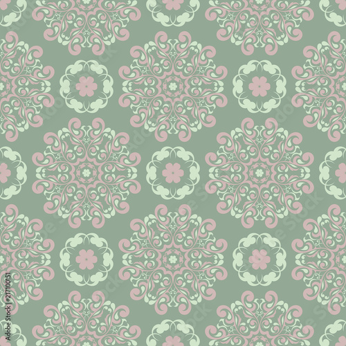 Olive green floral seamless pattern. Background with flower designs