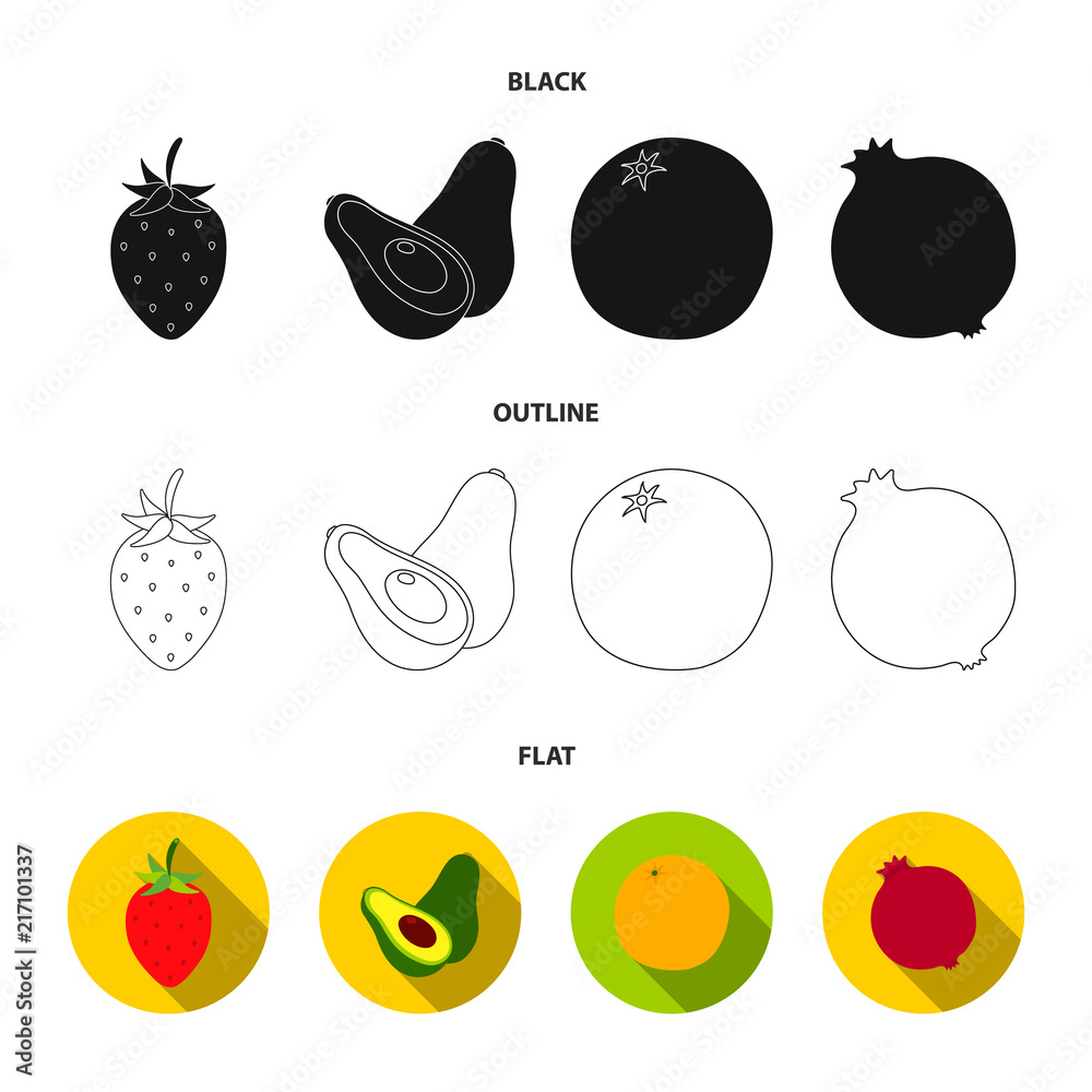 Naklejka Strawberry, berry, avocado, orange, pomegranate.Fruits set collection icons in cartoon style vector symbol stock illustration web.