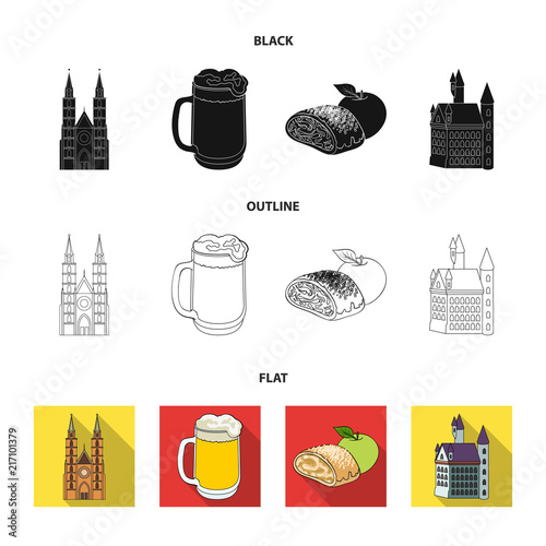 Country Germany black,flat,outline icons in set collection for design. Germany and landmark vector symbol stock web illustration.