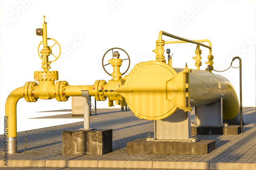 gas valve, gas pipeline installation, isolated, on a white background © Mike Mareen