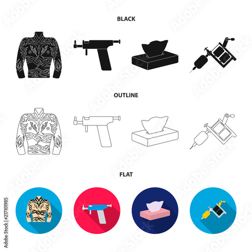 Body tattoo, piercing machine, napkins. Tattoo set collection icons in cartoon style vector symbol stock illustration web.