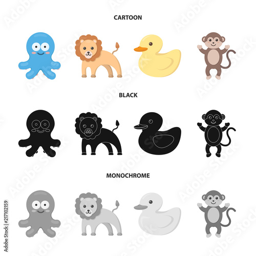 An unrealistic cartoon,black,monochrome animal icons in set collection for design. Toy animals vector symbol stock web illustration.