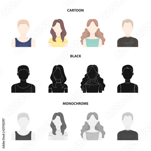 Girl with long hair, blond, curly, gray-haired man.Avatar set collection icons in cartoon,black,monochrome style vector symbol stock illustration web.
