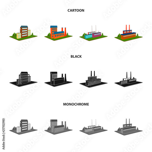 Processing factory,metallurgical plant. Factory and industry set collection icons in cartoon,black,monochrome style isometric vector symbol stock illustration web.