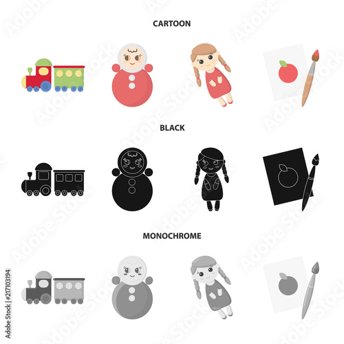 Train.kukla, picture.Toys set collection icons in cartoon,black,monochrome style vector symbol stock illustration web.