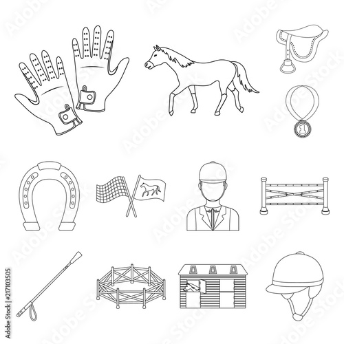 Hippodrome and horse outline icons in set collection for design. Horse Racing and Equipment vector symbol stock web illustration.