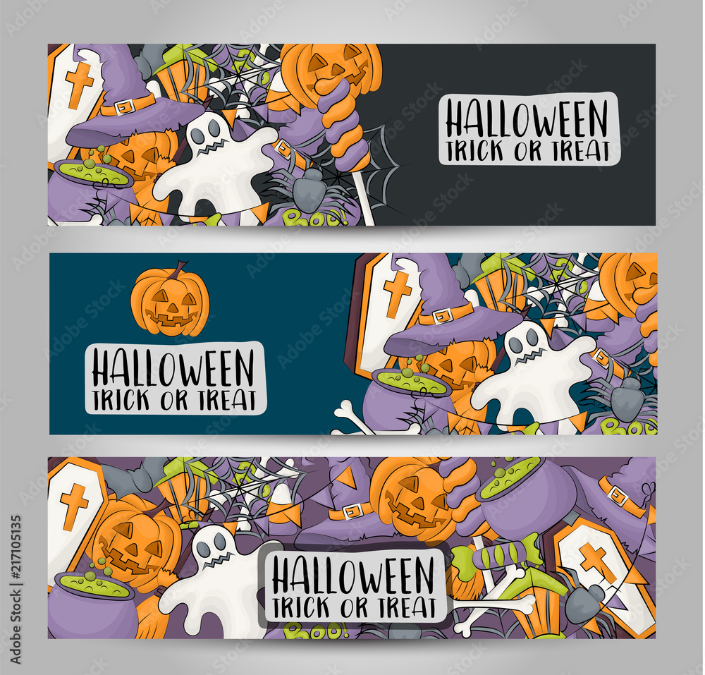 Halloween banner set. Horizontal vector illustration design.