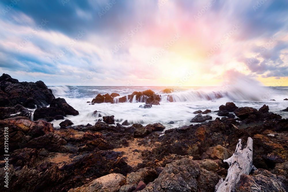 Rock on the beach with beautiful sky in Vietnam.