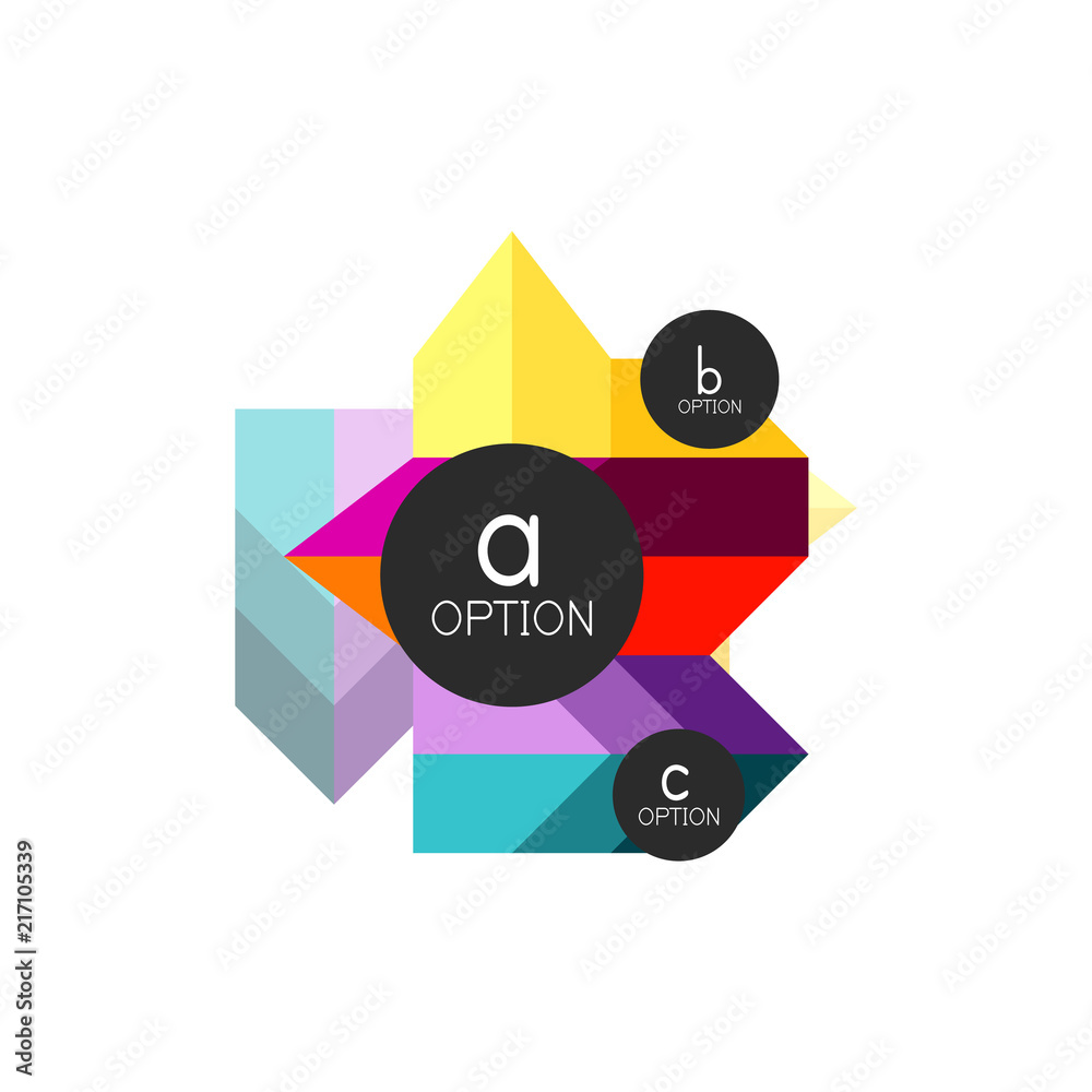 Abstract colorful geometric option infographics design template with sample abc options. Abstract background for business presentation or information banner