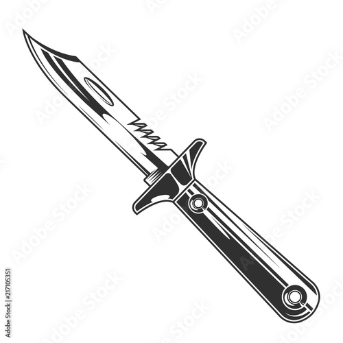 Vintage monochrome stainless combat knife concept isolated vector illustration