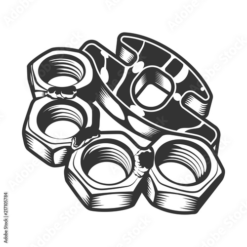 Vintage gangster metal brass knuckles template in monochrome style isolated vector illustration