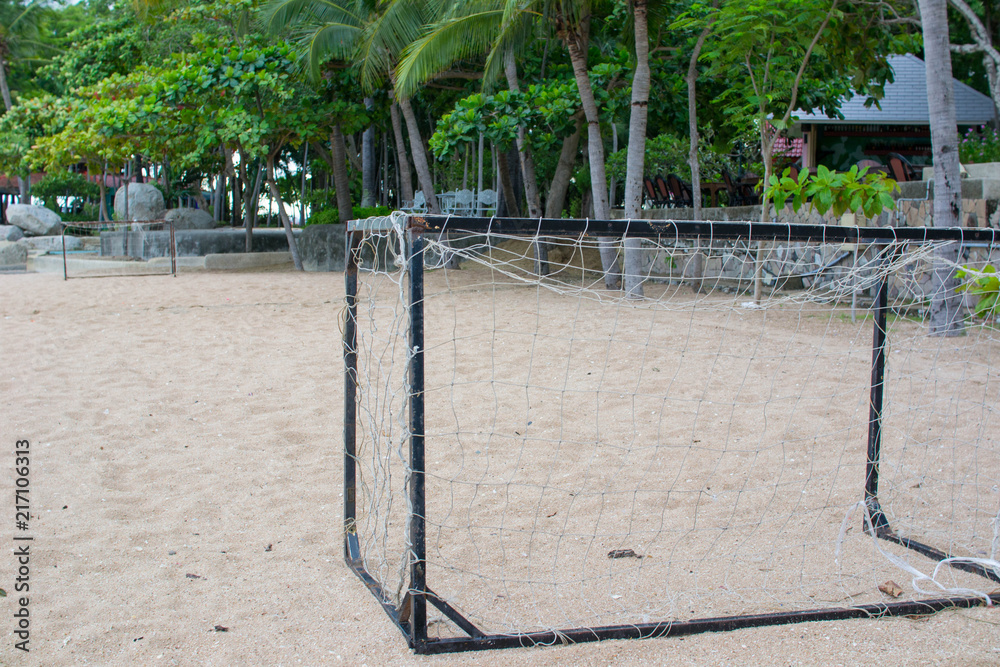 Goal of football on the beach.