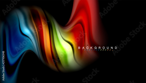 Fluid colors abstract background  twisted liquid design on black  colorful marble or plastic wave texture backdrop  multicolored template for business or technology presentation or web brochure cover