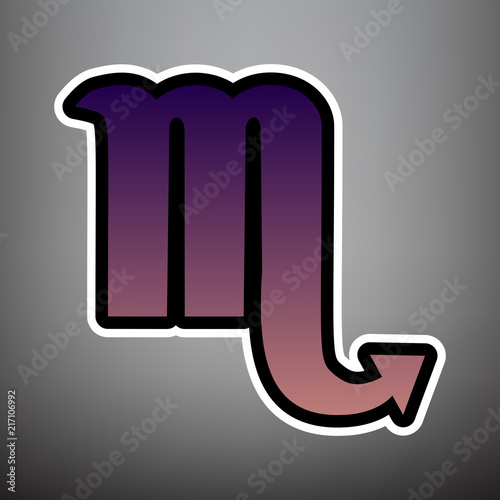Scorpio sign illustration. Vector. Violet gradient icon with bla