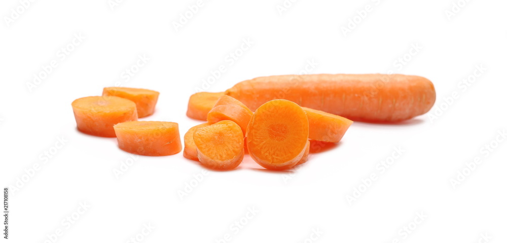 Carrots, slices pile isolated on white background Carrots, slices pile isolated on white background
