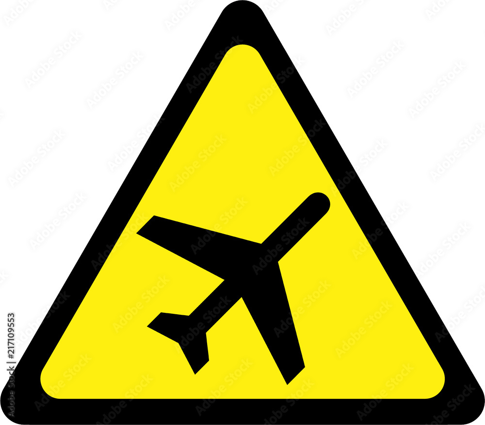 Yellow warning sign with airplane Yellow warning sign with airplane