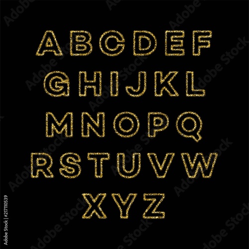 Golden glitter alphabet font set. Vector illustration