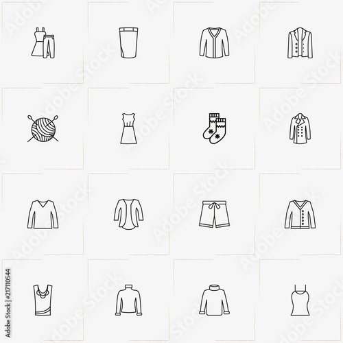 Clothes line icon set with pullover, skirt and lady shirt