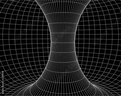 Tunnel or wormhole. Digital 3d wireframe tunnel. 3D tunnel grid. Network cyber technology. Surrealism. Background abstract vector image