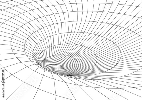 Tunnel or wormhole. Digital 3d wireframe tunnel. 3D tunnel grid. Network cyber technology. Surrealism. Background abstract vector image