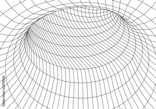 Tunnel or wormhole. Digital 3d wireframe tunnel. 3D tunnel grid. Network cyber technology. Surrealism. Background abstract vector image