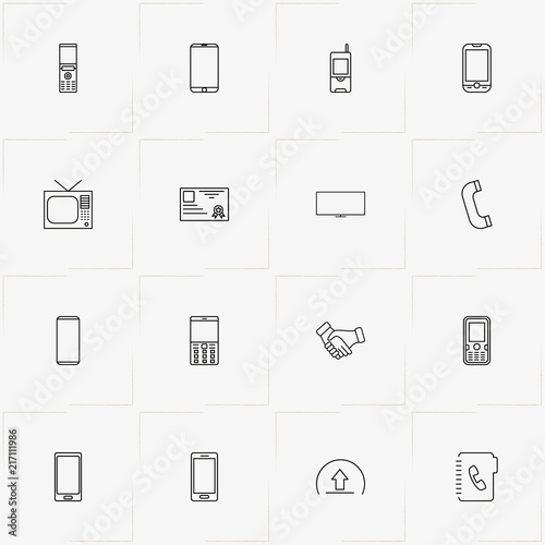 Communications line icon set with partnership , smart phone and television
