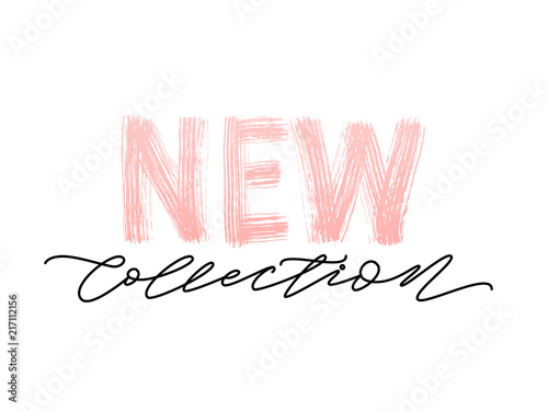 New collection pink text on white background. Modern brush calligraphy. Vector illustration. Hand drawn lettering word.
