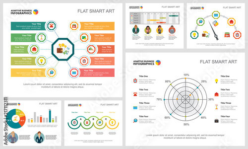 Colorful accounting or statistics concept infographic charts set. Business design elements for presentation slide templates. For corporate report, advertising, leaflet layout and poster design.