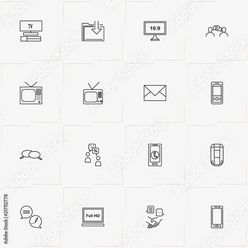 Communications line icon set with mail, television and conversation