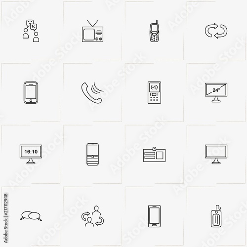 Communications line icon set with communication, television and smart phone