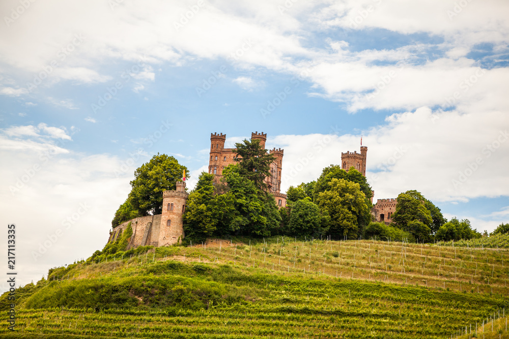 German Castle in small village named Ortenberg surrounded with vineyards   