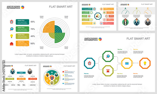 Colorful planning and strategy concept infographic charts set. Business design elements for presentation slide templates. For corporate report, advertising, leaflet layout and poster design.