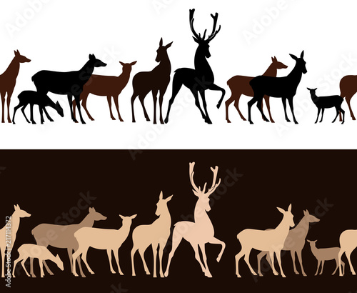 wild deer seamless vector border - monochrome wildlife pattern