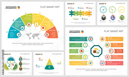 Colorful teamwork or finance concept infographic charts set. Business design elements for presentation slide templates. Can be used for annual report, advertising, flyer layout and banner design.