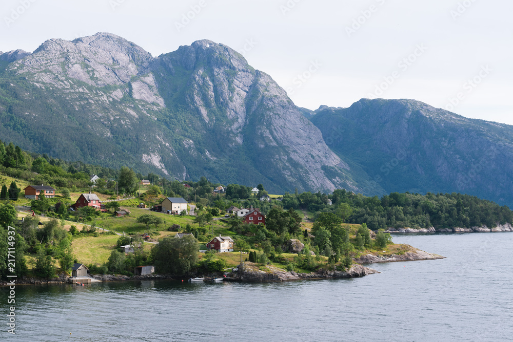 Summer landscape with a Norway village