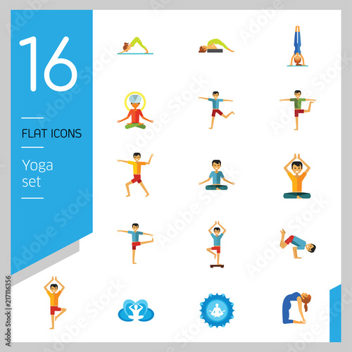 Yoga Icon Set. Infinity Meditation Handstand Virabhadrasana Lotus Position Yoga Sign Man Meditating Yogi Man Doing Yoga Man Doing Exercises Vrksasana Virabhadrasana Virasana
