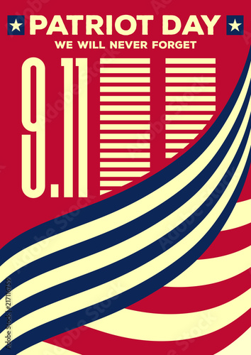 Patriot Day vintage banner or poster. We will never forget September 11. Vector illustration