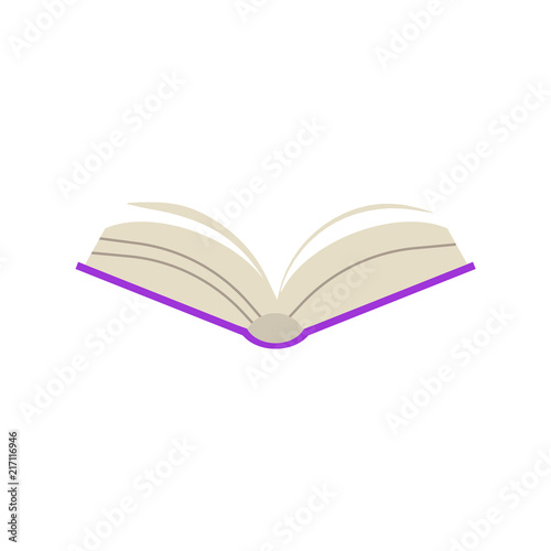 Flat opened book side view. Paper symbol of education, library literature and wisdom. School, college or university studying equipment. Vector isolated illustration.