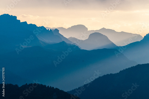 Landscape shot at the Passo di Giau  in the the Italian Dolomites  during the Golden Hour.