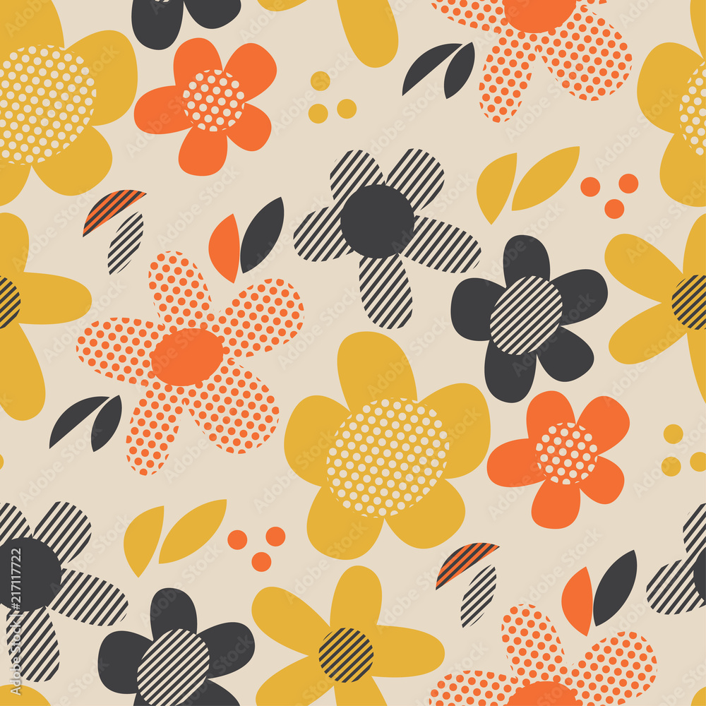 Vintage colors geometric floral seamless pattern.