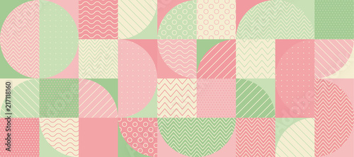 Pastel rosy and green geometric seamless pattern.