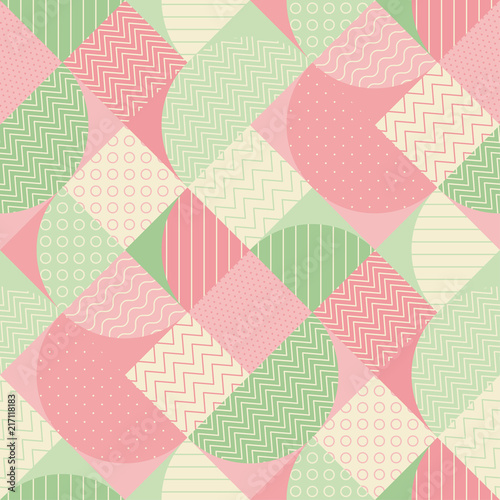 Pastel rosy and green geometric seamless pattern.