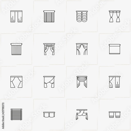 Curtains & Blinds line icon set with blinds and curtains