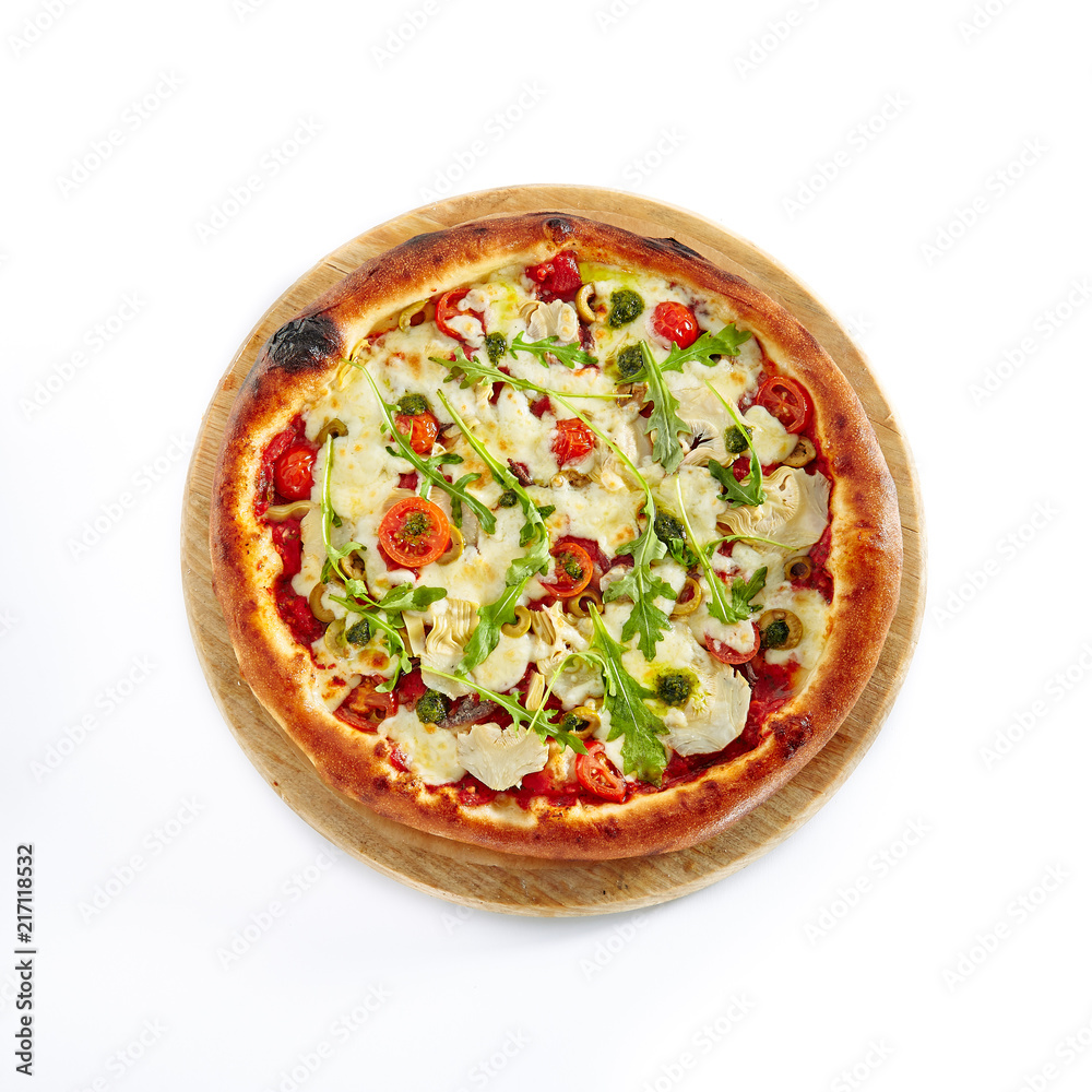 Pizza Marinara with Anchovy Isolated on White Background Pizza Marinara with Anchovy Isolated on White Background