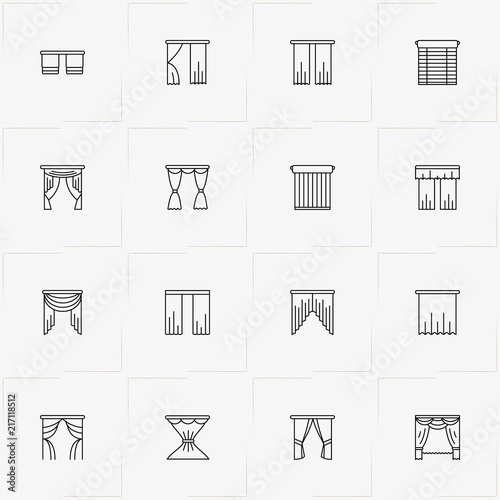 Curtains & Blinds line icon set with curtains and blinds