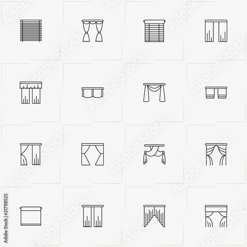 Curtains & Blinds line icon set with blinds and curtains